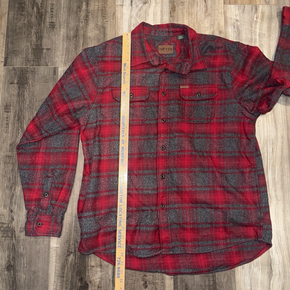 Orvis Shirt Mens XL Red Flannel‎ Buffalo Plaid Shacket Western Flap Pockets - Picture 7 of 8